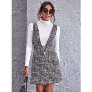 Chic Black Tweed Pinafore Dress